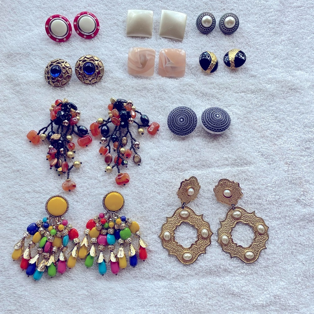 Ten pairs of Clip On Earrings- Vintage 80’s style
